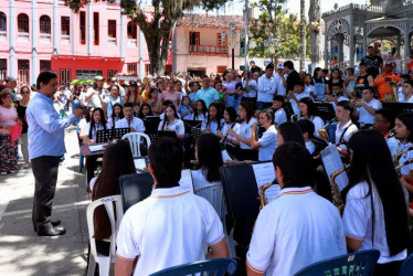 La Banda de la I.E. Pio XII que será una de las representantes de Salamina en este concurso departamental. 