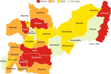 22 de los 27 municipios de Caldas reportan riesgo de cara a las próximas elecciones del 29 de octubre, según la Misión de Observación Electoral.