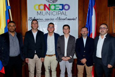 Luis Fernando Vélez, Norbey Julián Amaya, Andrés Felipe Arias, Juan José Hurtado, José Fabián López y Germán Betancourt, los concejales que asistieron al recinto.