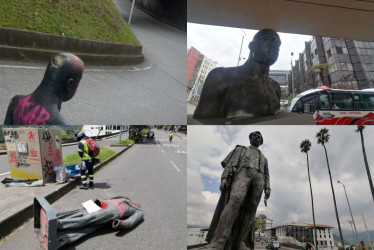 El antes y el después de las esculturas de Francisco de Paula Santander (abajo) y de Gilberto Alzate Avendaño. El costo de la intervención a la estatua del segundo fue asumido por la Fundación Sócrates. Sigue sin una placa que lo identifique.