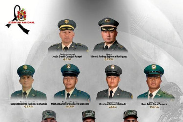 Las víctimas del siniestro aéreo fueron identificadas como el coronel Jesús David Carvajal; el mayor Edward Andrey Espinosa; los sargentos Diego Ramírez y Michael Villanueva; los cabos Cristian Ordóñez y Jhon Olea y los soldados Sman Sanabria, Jesús Montalvo y Yeisson Mendoza.