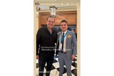 El exalcalde Carlos Mario Marín se reunió en Londres con el pereirano Hugo Enrique Osorio, embajador de juventudes de Colombia ante la Asamblea Mundial de la Juventud.