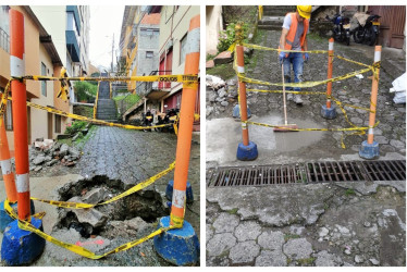 --p1 Foto | Freddy Arango | LA PATRIA ANTES. Así estaba el hueco ayer.  --P2 Foto | Cortesía  | LA PATRIA AHORA. Actualmente se pavimentó luego de la denuncia publicada en este medio.