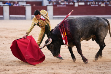 Derechazo de Juan de Castilla a su segundo toro de la tarde en la Plaza de Las Ventas de Madrid.