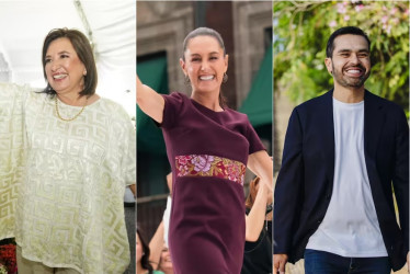 De izquierda a derecha: Xóchitl Gálvez, Claudia Sheinbaum y Jorge Álvarez Máynez