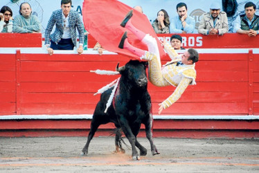 El toro Amadís revolcó al torero español Enrique Ponce en su última corrida en Manizales.