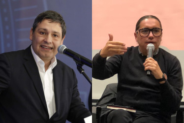 Mauricio Lizcano, ministro saliente de las TIC, y Juan Sebastián Gómez, representante a la Cámara de Caldas por el Nuevo Liberalismo.