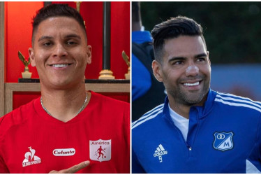 Juan Fernando Quintero, nuevo jugador del América, y Falcao García, delantero de Millonarios.