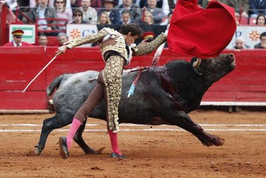 El torero peruano Andrés Roca Rey lidia al toro 'Gamucita' de 496 kg, este lunes en la Plaza de Toros México.