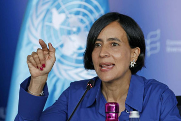 Susana Muhamad, durante una rueda de prensa en Cali (Colombia).