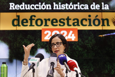 La ministra de Ambiente y Desarrollo Sostenible, Susana Muhamad, habla durante una rueda de prensa este jueves en Bogotá (Colombia). 