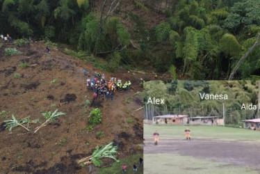 Foto del Facebook de la vereda, que recuerda las casas donde vivían los afectados. En las 3 primeras habitaban los fallecidos: Jhon Alexánder Tobar Ospino (izquierda), Aida Luz Marín López, Thiago Osorio Tovar y Johan David Tovar Marín (medio), y Vanesa Galeano Ospina (derecha).