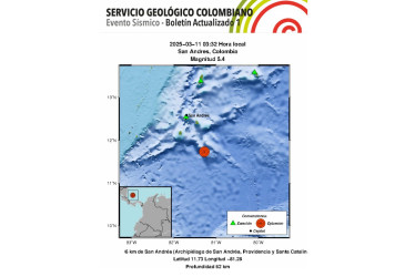 Sismo en el archipiélago colombiano de San Andrés, Providencia y Santa Catalina.