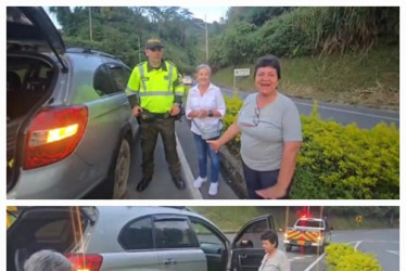 Dos mujeres agradecieron a la Policía de Carreteras de Caldas por desvararlas el pasado fin de semana en la salida a Chinchiná desde Manizales. 