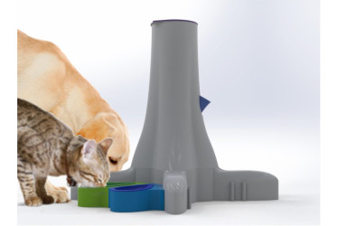 un dispensador modular de alimento y agua para mascotas. 