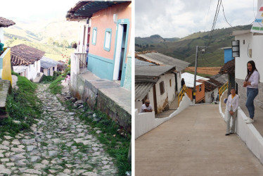 A la izquierda, el antiguo camino que acumulaba décadas de deterioro. A la derecha, el sector remodelado en este 2025 en un municipio emblemático de Caldas.