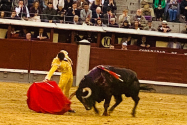 Alejandro Chicharro confirmó alternativa este jueves en Madrid. Aquí, ante su primer enemigo.