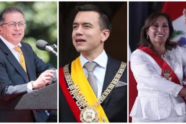 Gustavo Petro, Daniel Noboa y Dina Boluarte, presidentes de Colombia, Ecuador y Perú.