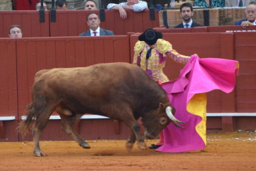 Verónica de Pablo Aguado al tercero de la tarde ayer en Sevilla.