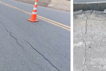 Tras la aparición de grietas en la vía Manizales-Medellín, la Concesión La Pintada cerró el paso por un carril en un tramo. Así se ven las fisuras en la calzada.