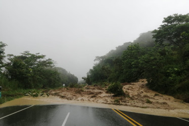 Este es el derrumbe que cayó entre Tres Puertas e Irra y que cerró el paso en la vía Manizales - Medellín. Ya está habilitado el paso a un carril.