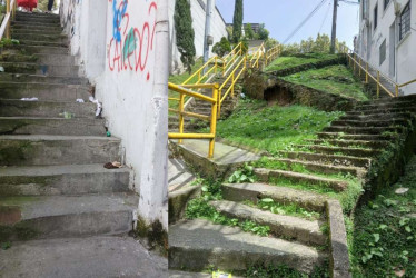 La maleza ha consumido las escaleras en el barrio San Jorge, de Manizales.