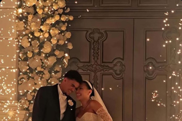 Luis Díaz y Geraldine Ponce durante su matrimonio en Barranquilla. 