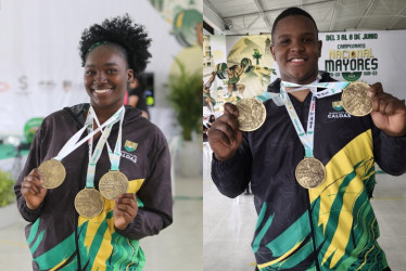 Erika Sinisterra y Juan Fernando Rebolledo, seis metales dorados para Caldas en el Nacional.