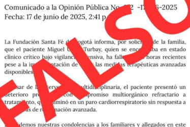 A través de su cuenta de X la Fundación Santa Fe de Bogotá indicó que el comunicado que circula en redes sociales no es real. 