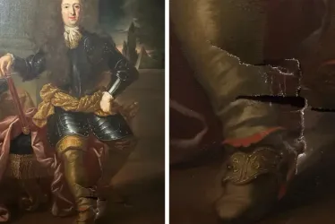  Imagen del cuadro original y del trozo roto por el turista.