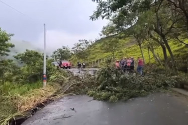 Ciudadanos bloquean una vía que une a dos municipios de Caldas para exigir que atiendan el hundimiento de la ruta. La Gobernación se dirige a la zona.