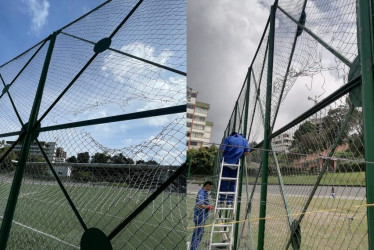 Uno de los huecos que tenían las mallas. Este miércoles comenzaron los trabajos. 