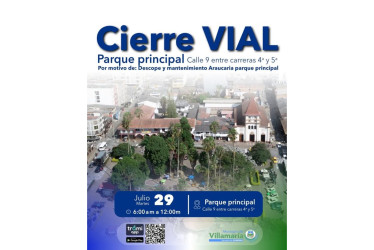 Tenga precaución: por poda de arboles en el Parque de Bolívar de Villamaria, estará cerrada la calle de la esquina de la iglesia, hasta la esquina de la Alcaldía.
