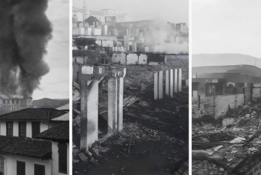 De izquierda a derecha: primera, vista del incendio; segunda y tercera, panorámica después del incendio de 1925. 