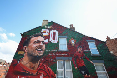 El mural de Diogo Jota en Anfield (Inglaterra). 