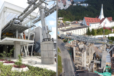 Otra demora aborda la línea 3 del cable aéreo de Manizales. La obra se extenderá, al menos, hasta el 27 de septiembre. Dos estaciones viven realidades distintas del proyecto. En las fotos, los trabajo en Los Cámbulos (izquierda) y Fátima (derecha).