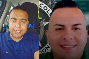 Subintendente Franque Esley Hoyos Murcia y el patrullero Yordyn Fabián Pérez Mendoza. 