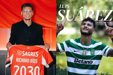 Richard Ríos y Luis Suárez, los futbolistas colombianos que llegan al fútbol de Portugal y son hasta ahora las operaciones más mediáticas del mercado portugués. Rompieron los récords de gasto de sus respectivos clubes.