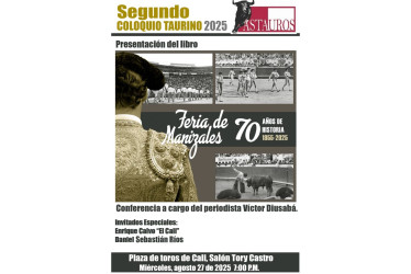 El próximo miércoles 27 de agosto, a las 7:00 p.m., se llevará a cabo en el Salón Tory Castro de la Plaza de Toros de Cali.
