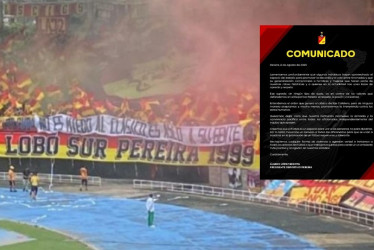 "No es miedo al clásico, es asco a su gente": el mensaje de la pancarta que exhibió la barra del Deportivo Pereira en el clásico con el Once Caldas.
