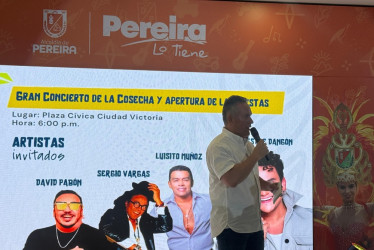 El alcalde de Pereira, Mauricio Salazar, durante el lanzamiento de las Fiestas de la Cosecha. La capital risaraldense celebra su aniversario 162 de fundación.