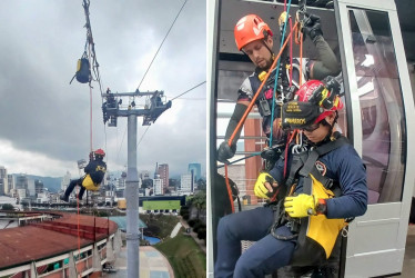 13 bomberos realizaron simulacros de rescate en cabinas del cable aéreo de Manizales. Las obras de la línea 3 están en su recta final.