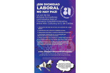 Formadores artísticos consideran que les desmejoraron sus garantías laborales con el programa presidencial Artes para la paz, que en Caldas y otros departamentos ejecuta la Universidad de Caldas.