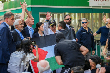 El presidente, Gustavo Petro, en Nueva York en una concentración propalestina.