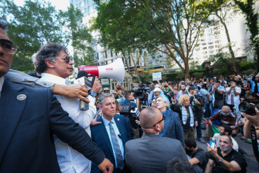 El presidente Gustavo Petro durante una concentración en Nueva York.