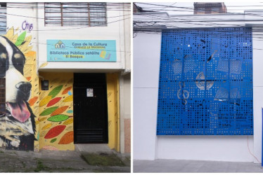 El antes y el después de la fachada de la casa de la cultura del barrio El Bosque.