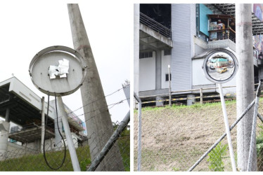 Antes. Así estaba el espejo luego del ataque de los vándalos. Después. Ya está arreglado para ayudar a la conducción de los manizaleños por este sector de la ciudad.
