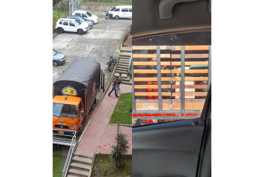 El camión de la Defensa Civil que generó dudas por ser utilizado en un trasteo. Ya el trasteo montado en el camión.