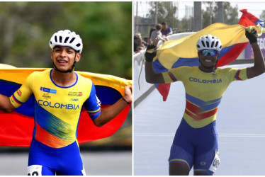 Jhon Edwar Tascón y Kollin Andrea Castro, medallistas de Colombia en el patinaje de los Juegos Bolivarianos.