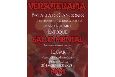 La jornada de salud mental denominada Versoterapia comenzará a las 6:00 p. m. en Anserma (Caldas).